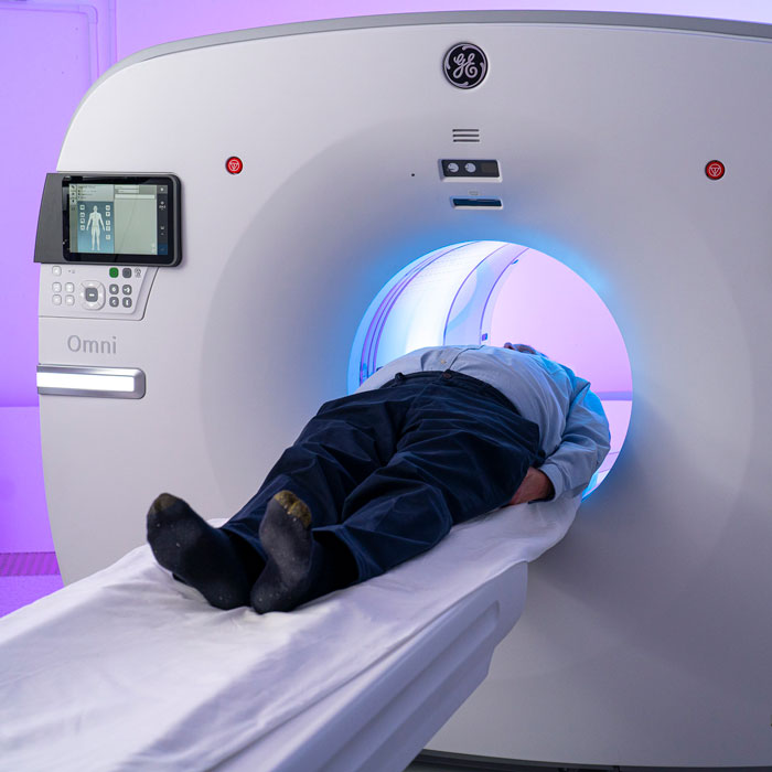 man laying down for MRI scan