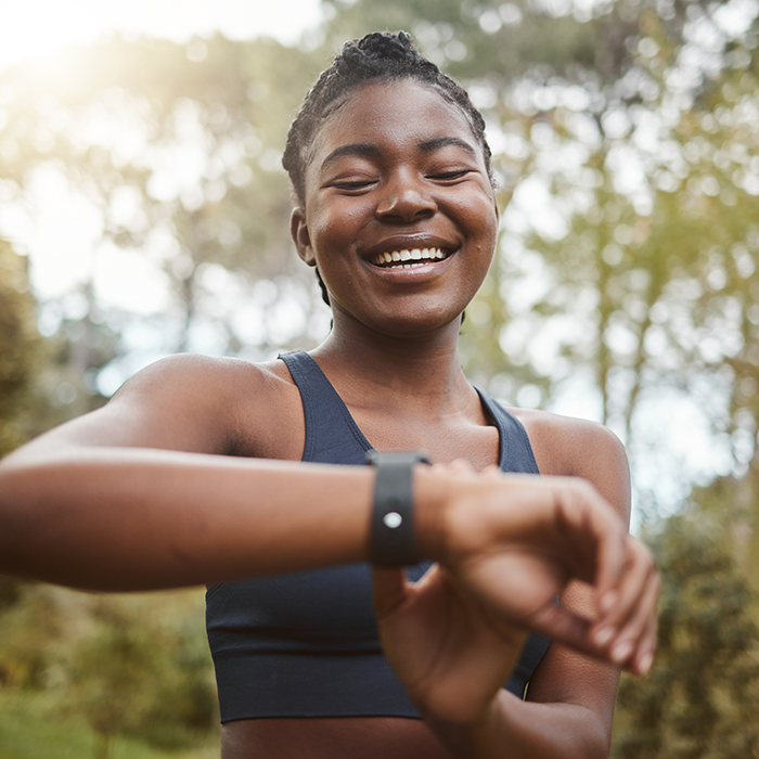 woman checking her health app
