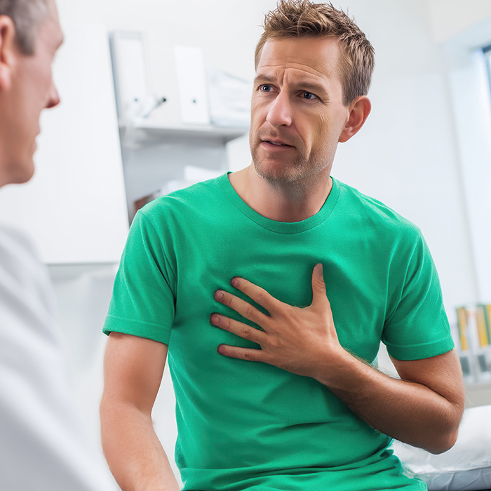 patient explaining heart chest pain